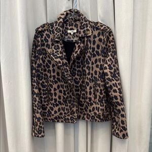 Easel Leopard Print Women's fitted Jacket suede like Size L excellent condition